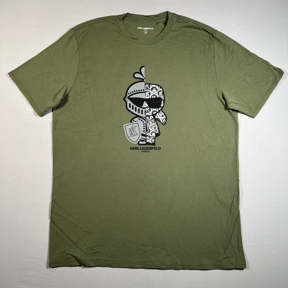 Karl Lagerfeld Paris Mens Knight Graphic T-Shirt Olive Green Size Large